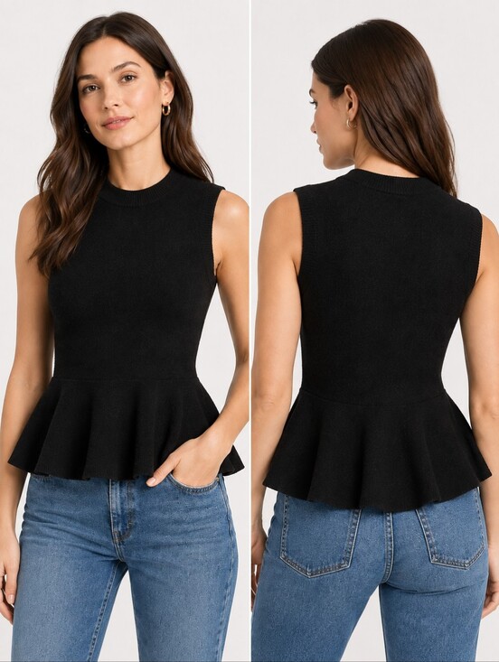 Veronica Beard Tops - Veronica Beard 100% Cashmere Black Sleeveless Peplum Sweater Tank Top Size XS